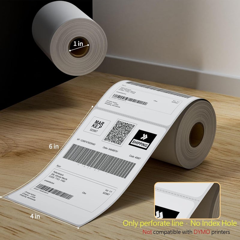 MultiLabel 6 Rolls 4" x 6" Direct Thermal Printer Label, 250 Labels/Roll, Total 1500 Thermal Shipping Labels, Strong Adhesive, Commercial Grade, Perforated, Compatible with Most Thermal Printers (NOT for DYMO) - Image 2